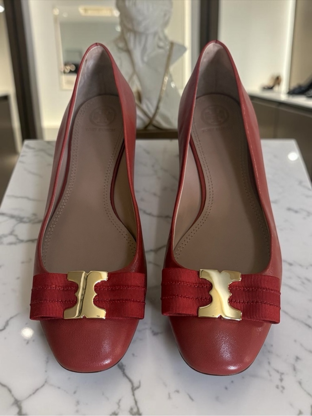 Tory Burch Liana Red Leather Ballet Flats with Ribbon Accent! Size 9.5 - Picture 2 of 10